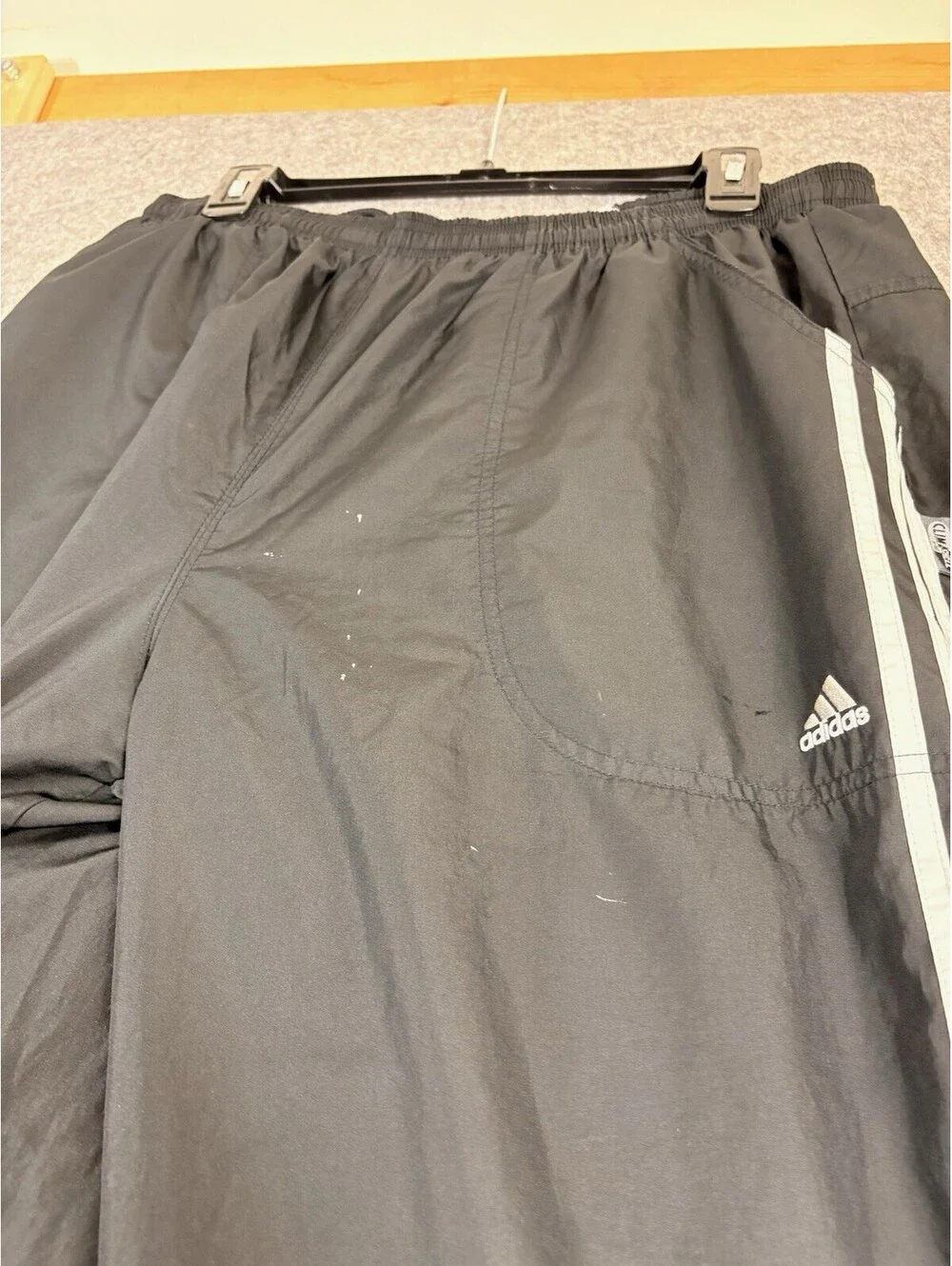 Vintage 90’s Adidas Men's Windbreaker Baggy Black Striped Track Pants Size L
